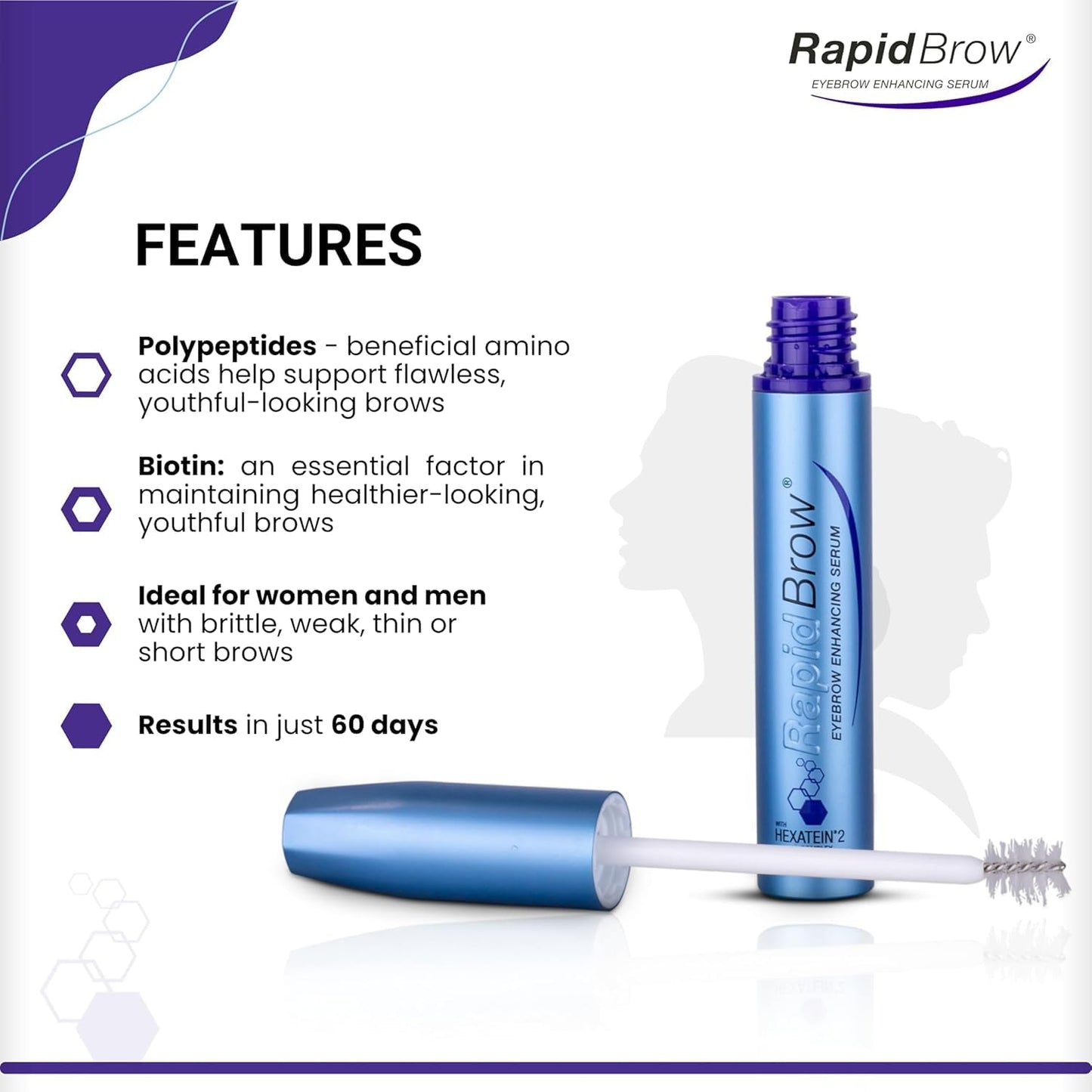 rapidBrow Enhancing Serum 3 mL - Hydrating Serum for Visibly Thicker-Looking Brows with Hexatein 2 Complex